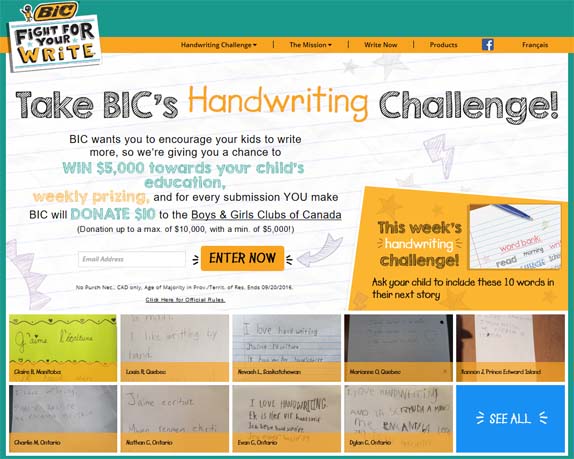 BIC’s Handwriting Challenge Promotion Contest