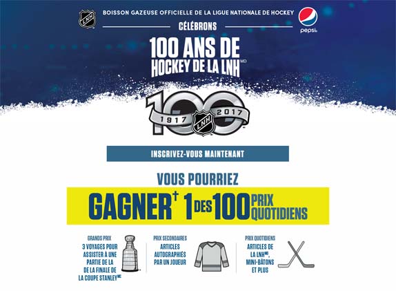 100PrixParJour.com – Concours Pepsi Célébrons 100 ans de hockey de la LNH chez Subway