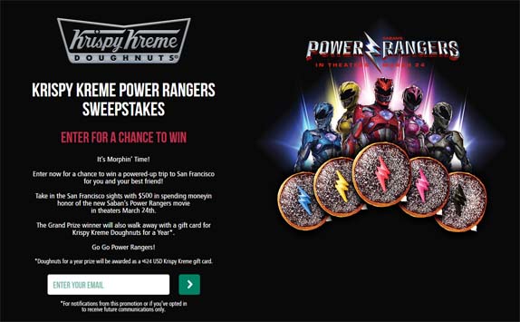Krispy Kreme Saban’s Power Rangers Sweepstakes