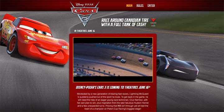 Canadian Tire Contest Celebrating the Release of Disney•Pixar’s Cars 3