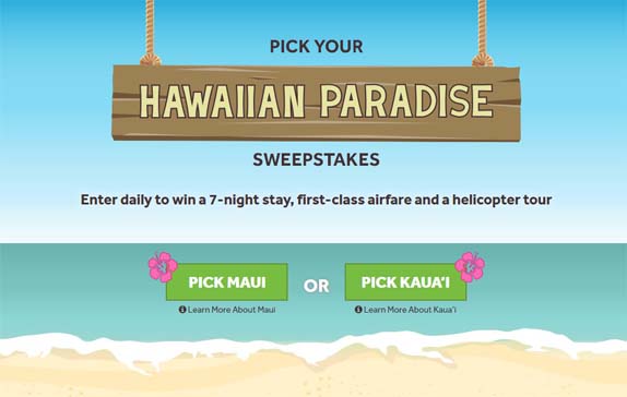 Pick your Hawaiian Paradise Sweepstakes