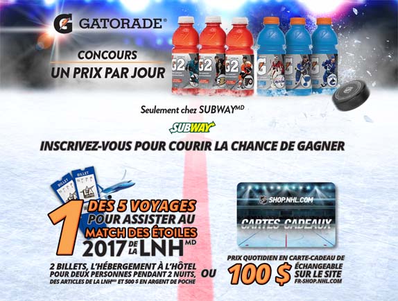 Concours Un prix par jour de Gatorade chez SUBWAY