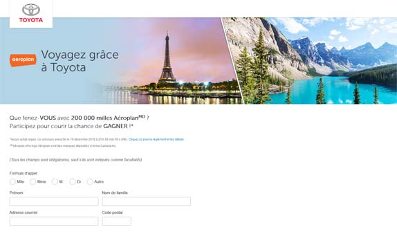 Concours Voyagez grâce à Toyota