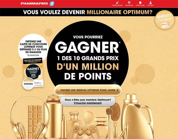 Concours Millionnaire Pharmaprix Optimum Shoppers Optimum