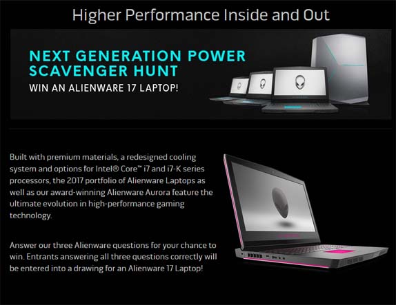 Alienware Arena Next Generation Power Scavenger Hunt Contest