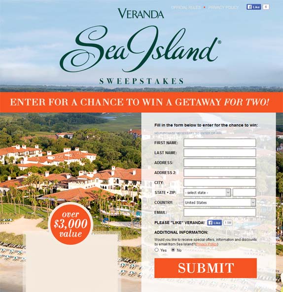 Veranda Sea Island Getaway Sweepstakes