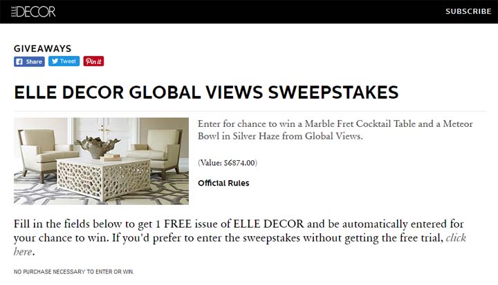 ELLE Decor Global Views Sweepstakes