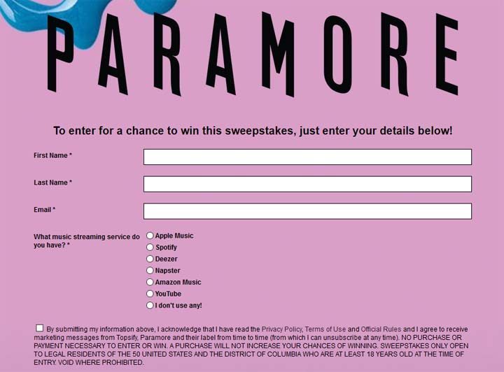 paramore sweepstakes