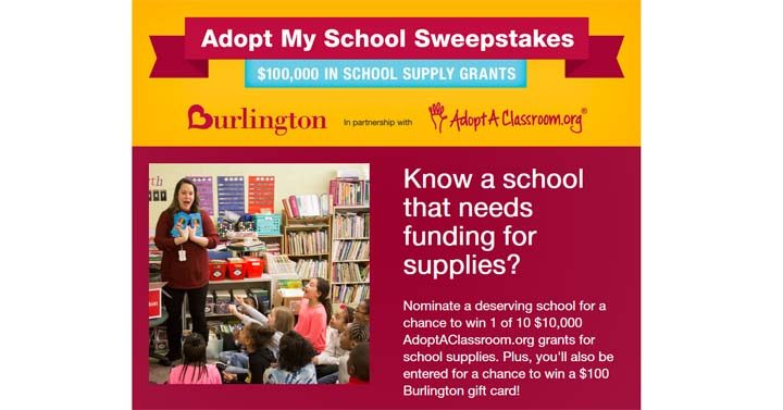 Burlington’s Adopt-My-School Sweepstakes