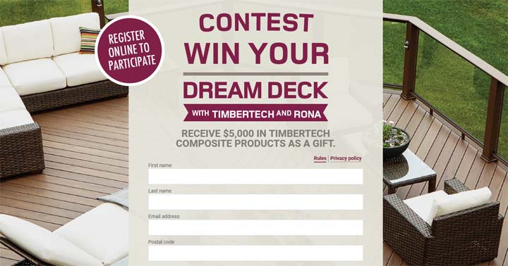 Win your dream deck with RONA & Timbertech Contest