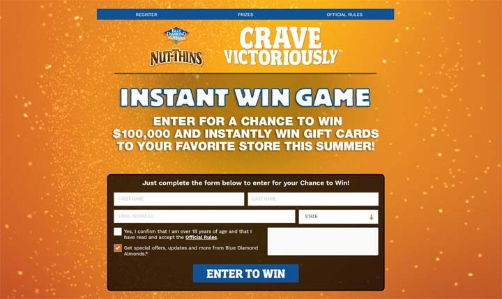 Blue Diamond Nut-Thins 2 Win Game & Sweepstakes