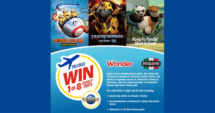 Weston Foods (Wonder D'Italiano) Win a Trip to Universal Orlando Contest