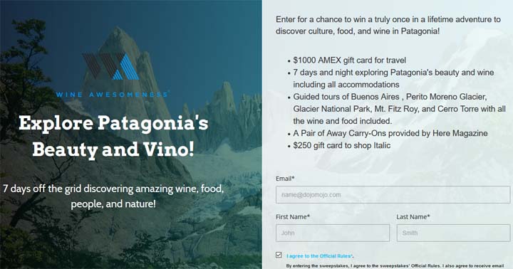 Patagonia Wine Adventure Sweepstakes