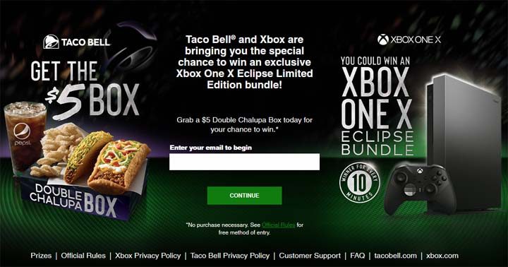 Taco bell and Xbox Game Sweepstakes
