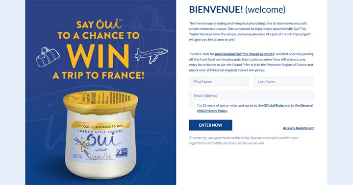 Yoplait Say Oui To The French Way Sweepstakes (OUI Sweepstakes) & Instant Win
