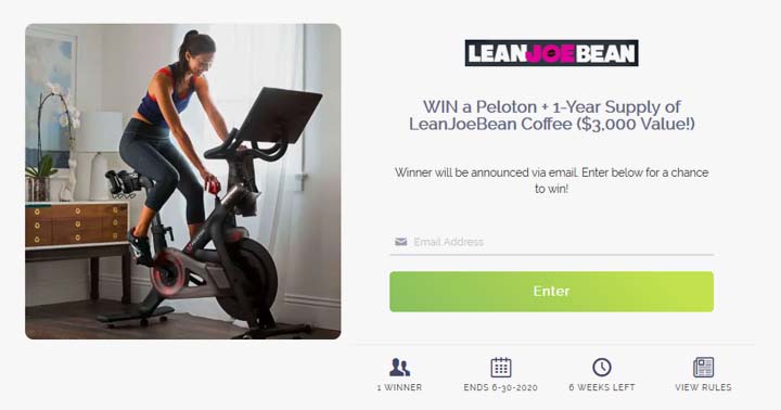 Lean Joe Bean Win a Peloton Workouts Bike Sweepstakes