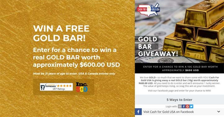 Cash for Gold USA Win a Real Gold Bar Contest