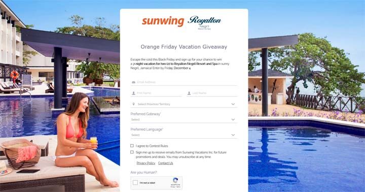 Sunwing Orange Friday Vacation Giveaway / Trip to Jamaica