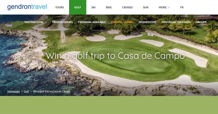 Gendron Travel Win your golf trip Contest