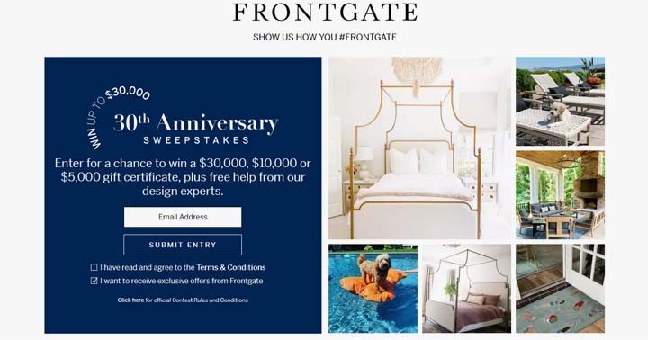 Frontgate 30th Anniversary Sweepstakes