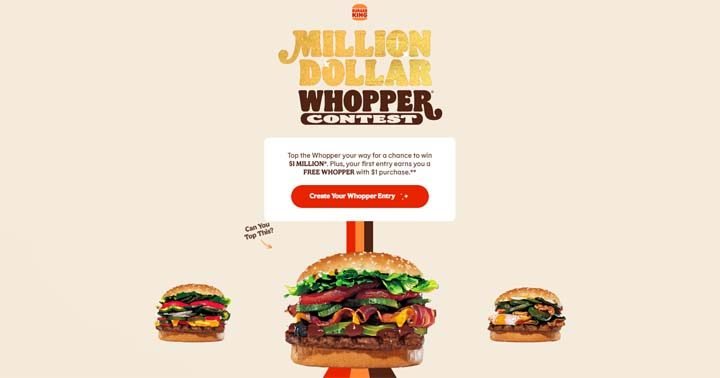 BK Burger King Million Dollar Whopper Contest