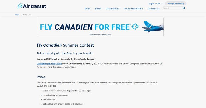 Transat Tours - Fly Canadien Summer Contest
