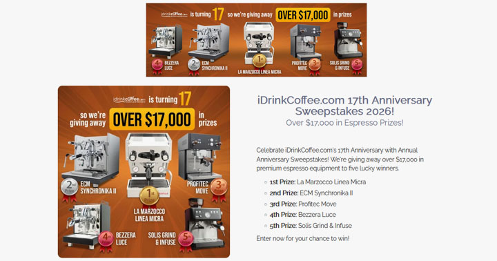 iDrinkCoffee 17th Anniversary Sweepstakes